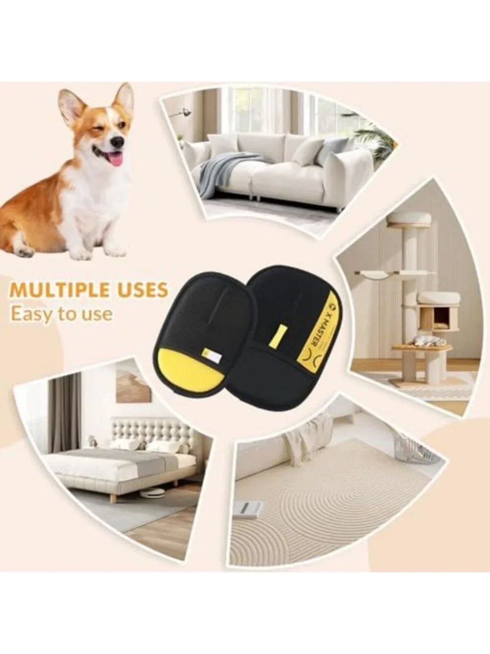 3-Pack Reusable Pet Hair Removal Gloves for Dogs & Cats - Electrostatic Cleaning